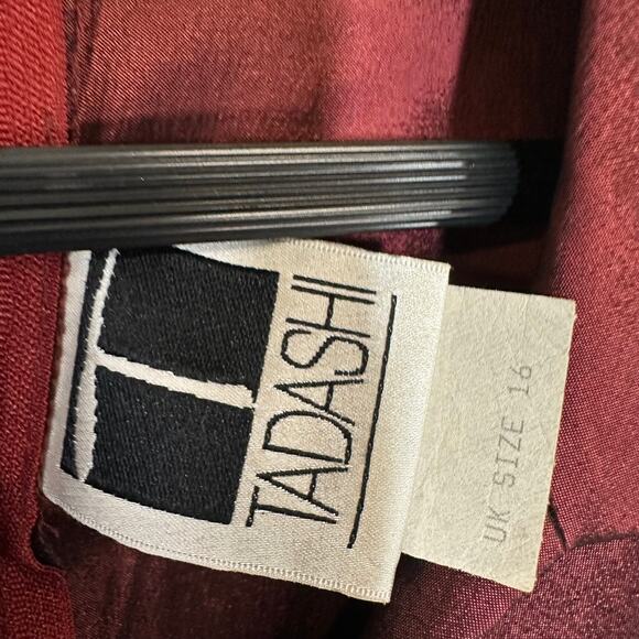 Vintage Tadashi Shoji 16 Red Taffeta 3/4 Sleeve Top Faux Wrap VNeck Elegant Sexy - Picture 6 of 11